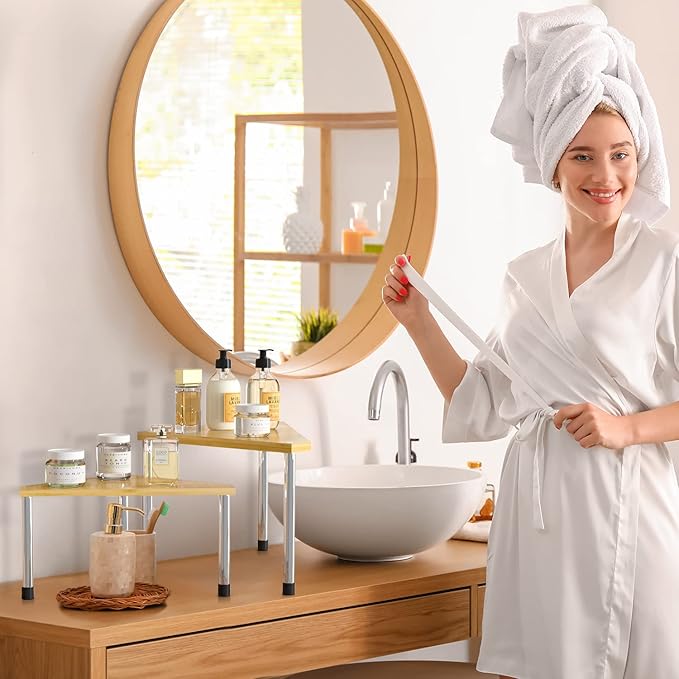2-Tier Bamboo Bathroom Corner Counter Shelf high quality